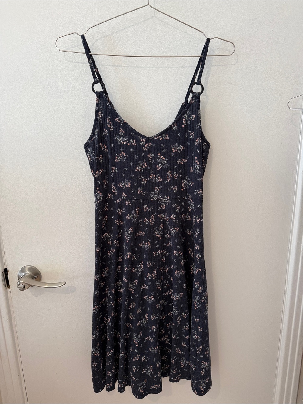 Floral Black Midi Slip Dress with Delicate Pink Blossoms